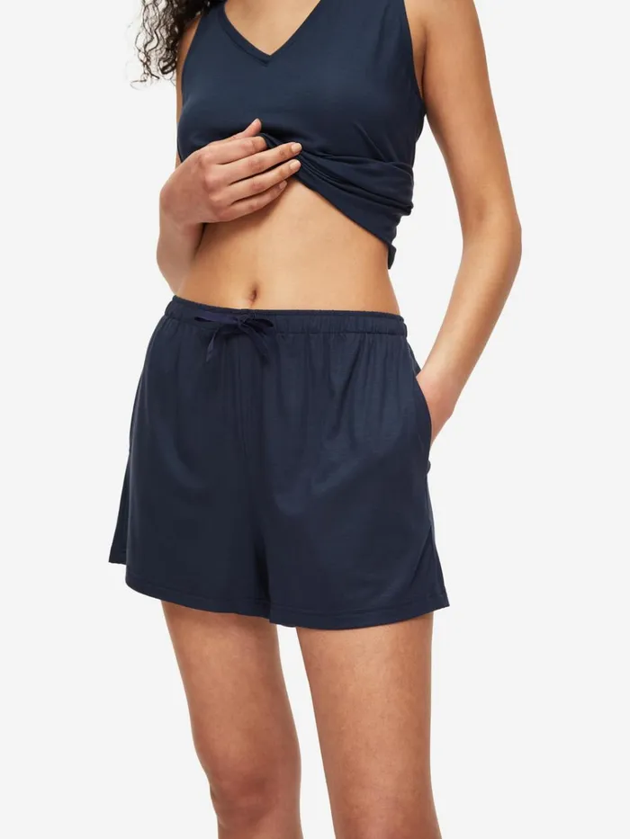 Jersey Pajamas Women Derek Rose Short Tank Top Pajamas Lara Micro Modal Stretch Navy