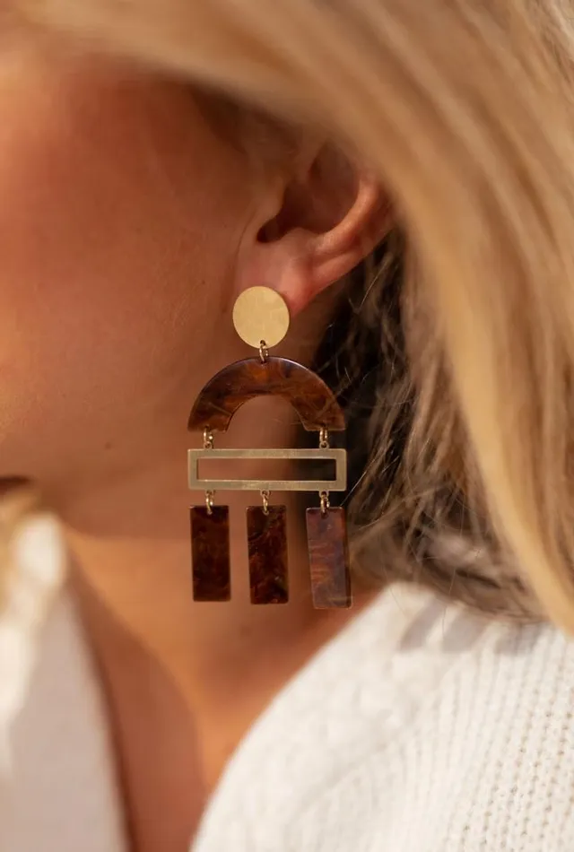 Jewelry and Accessories Earrings Easy Clothes Golden And Brown Neder Earrings