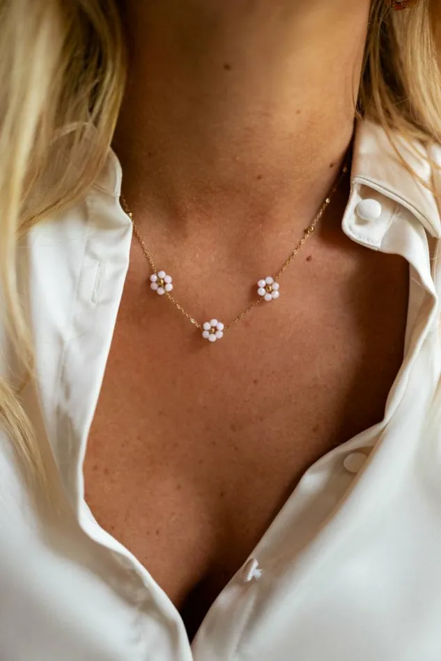 Jewelry and Accessories Necklaces Easy Clothes Light Pink And Golden Flowi Necklace Light Pink