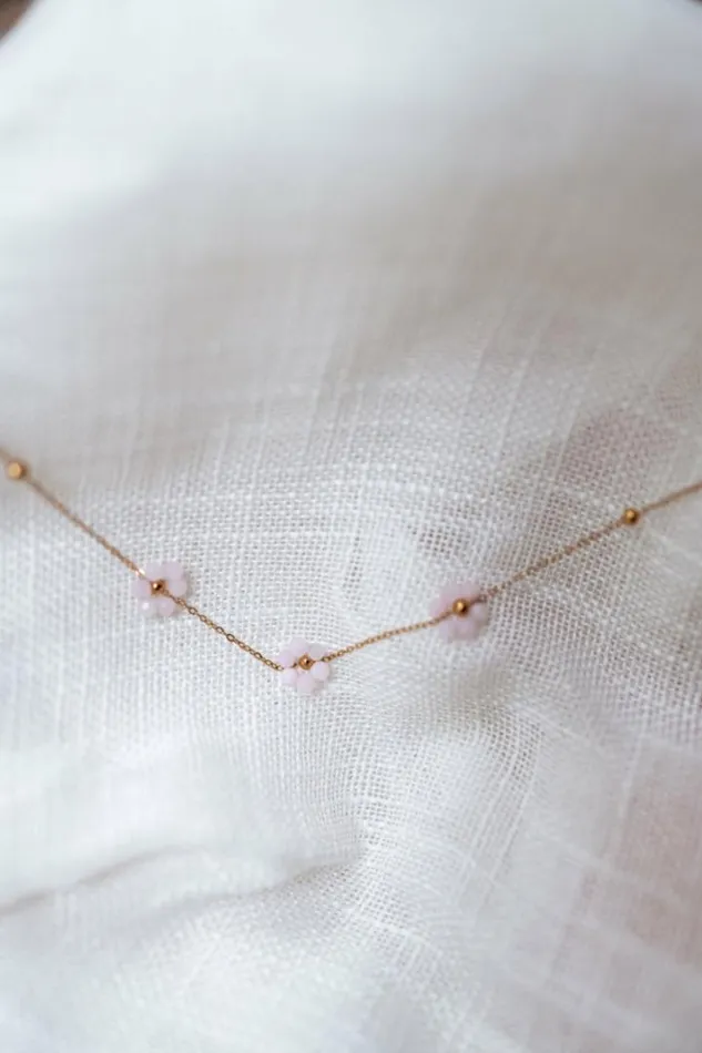 Jewelry and Accessories Necklaces Easy Clothes Light Pink And Golden Flowi Necklace Light Pink