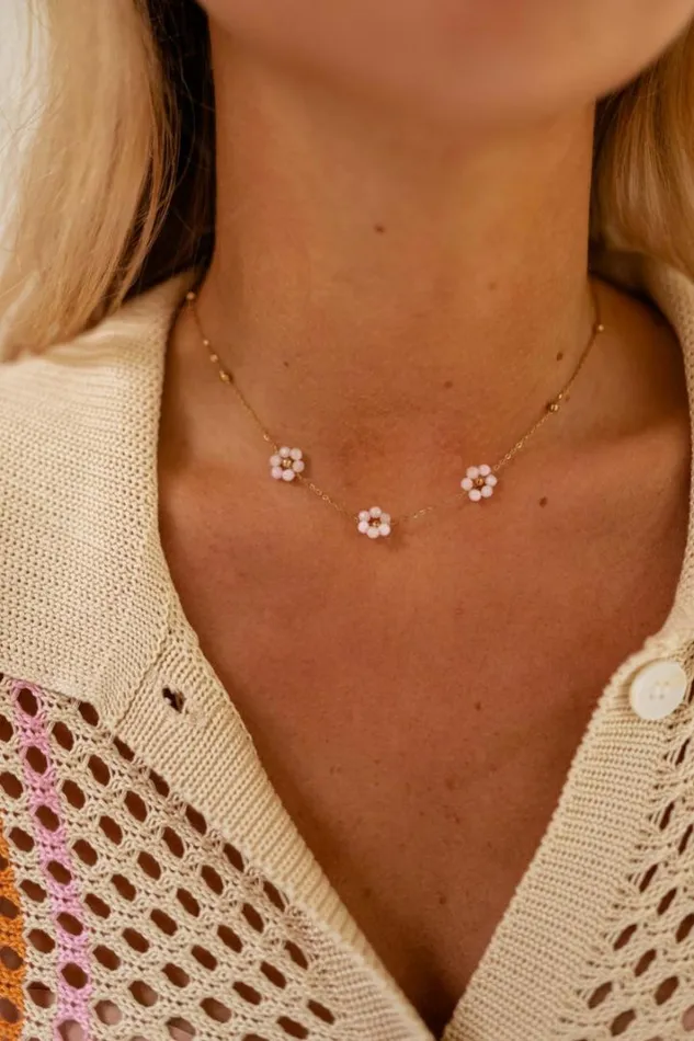 Jewelry and Accessories Necklaces Easy Clothes Light Pink And Golden Flowi Necklace Light Pink