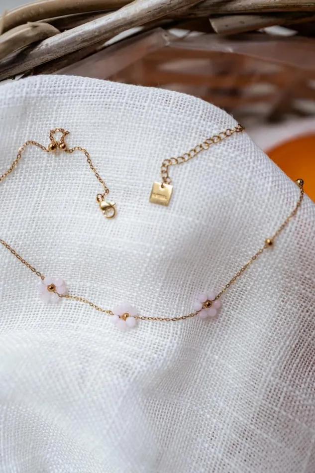 Jewelry and Accessories Necklaces Easy Clothes Light Pink And Golden Flowi Necklace Light Pink