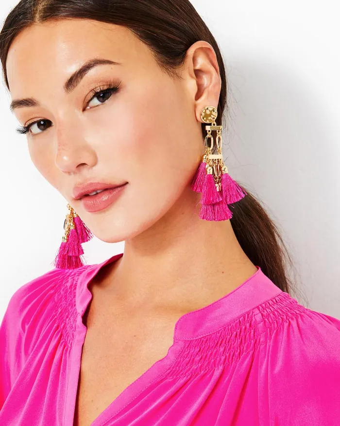 Jewelry WomenHome and Gifts Lilly Pulitzer Boho Safari Chandelier Earrings Pink Palms