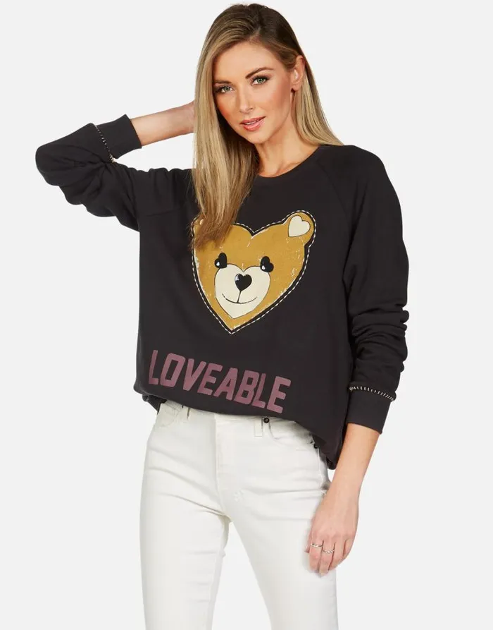 Jocelyn Loveable Heart Teddy Onyx Women Lauren Moshi Long Sleeve