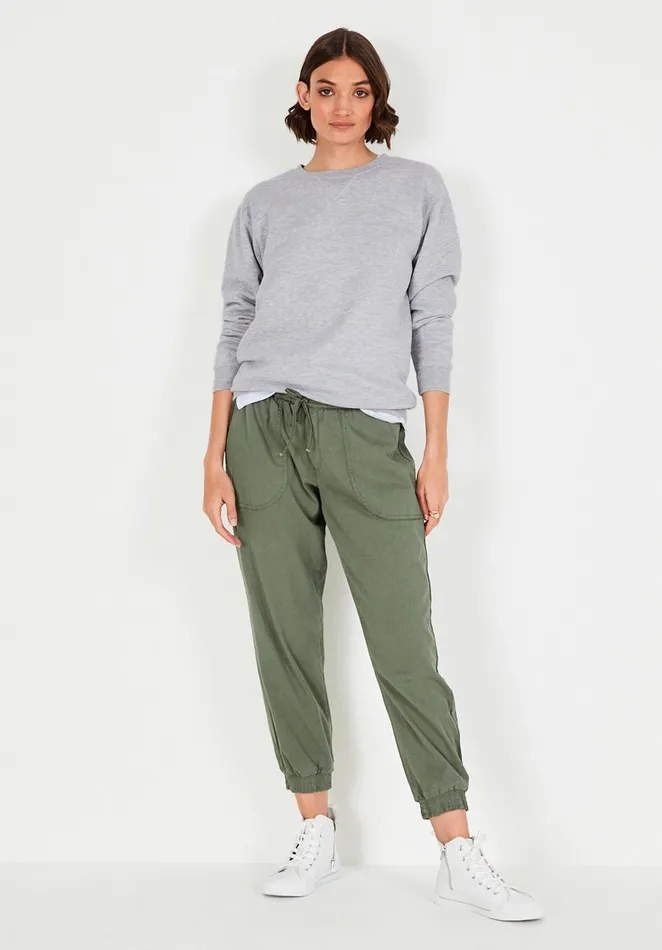 Joggers and Leggings Women Hush Aneesha Twill Joggers Khaki