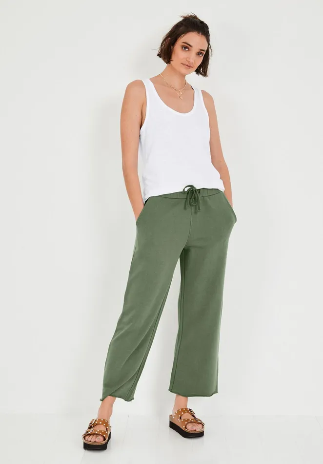Joggers and Leggings Women Hush Cropped Wide Leg Joggers Khaki Green