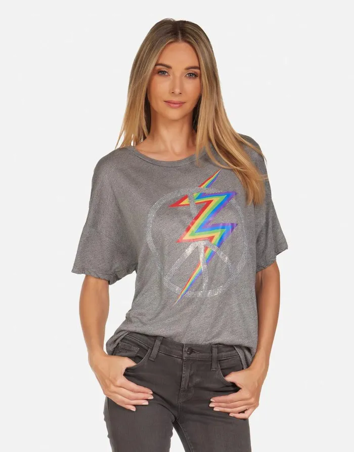Jolene Crystal Lightning Peace Heather Grey Women Lauren Moshi Short Sleeve