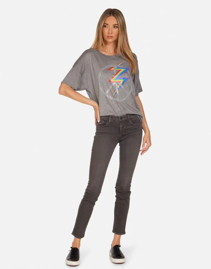 Jolene Crystal Lightning Peace Heather Grey Women Lauren Moshi Short Sleeve