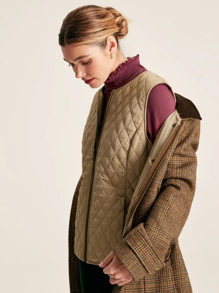 Joules Coats and Jackets Women Brown Tweed Jacket With Removable Quilted Gilet