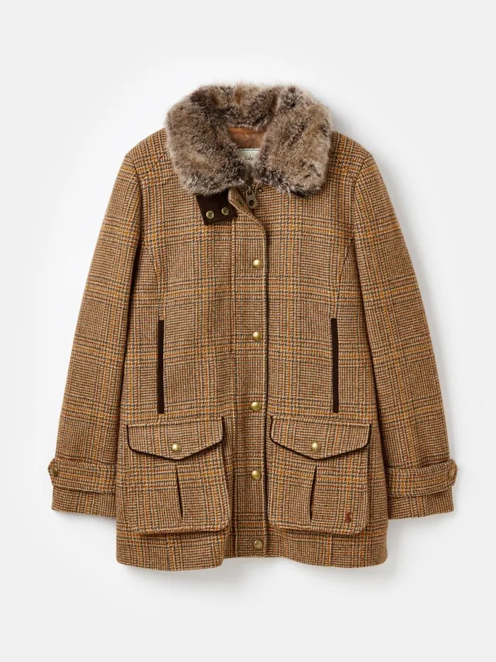 Joules Coats and Jackets Women Brown Tweed Jacket With Removable Quilted Gilet