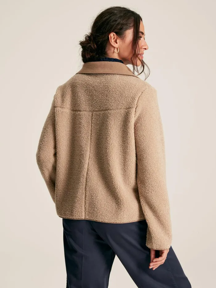 Joules Coats and Jackets Women Tan Brown Button Up Borg Fleece Jacket