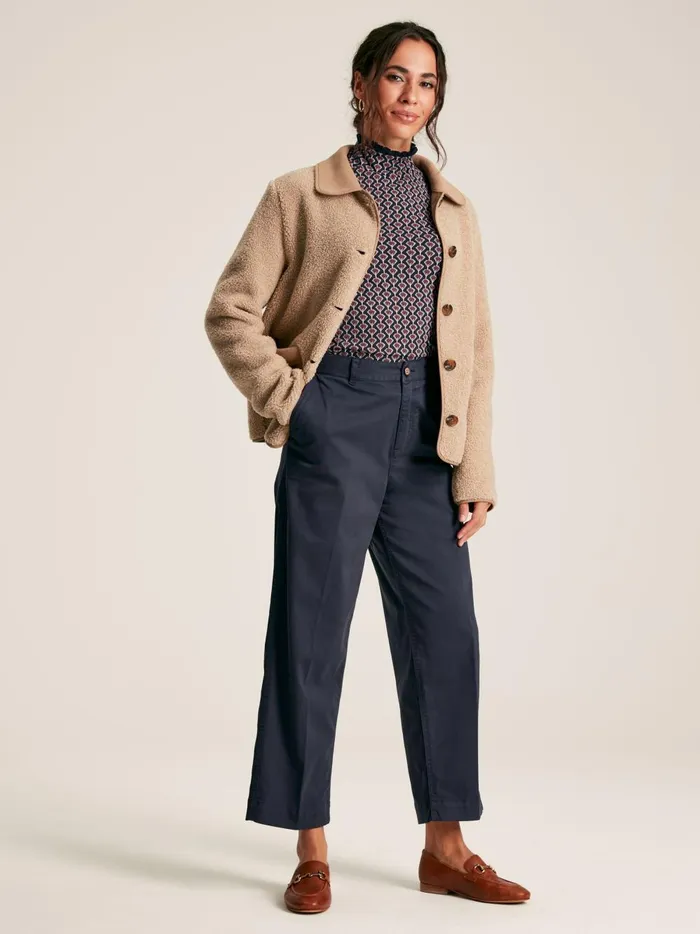 Joules Coats and Jackets Women Tan Brown Button Up Borg Fleece Jacket