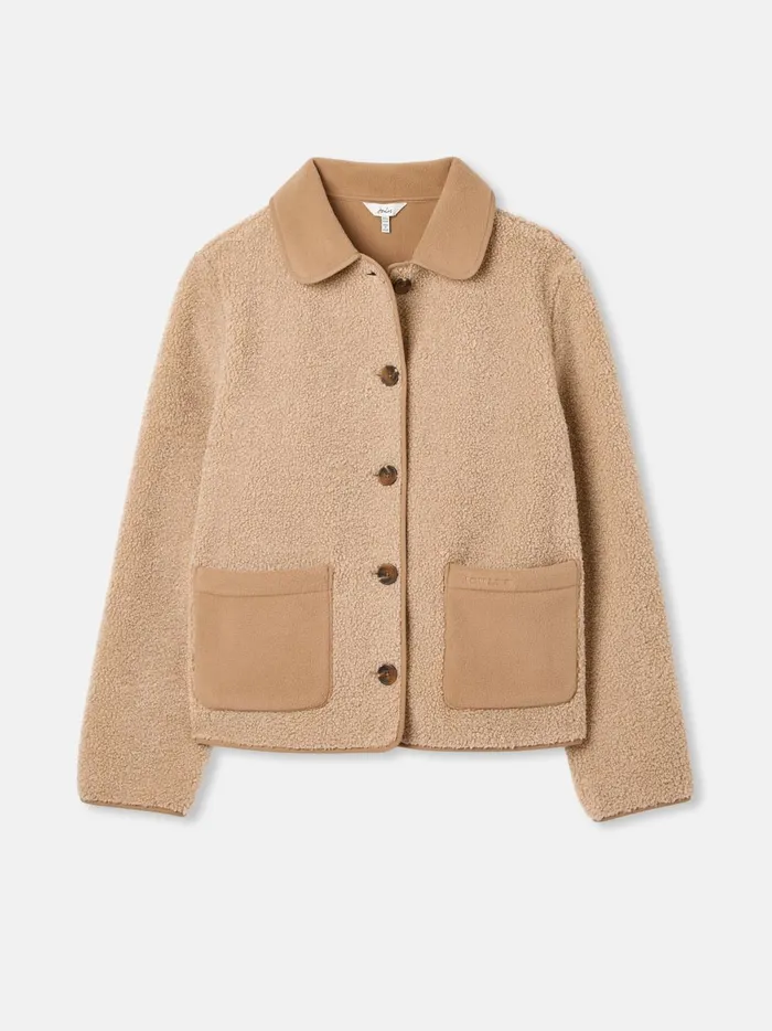 Joules Coats and Jackets Women Tan Brown Button Up Borg Fleece Jacket