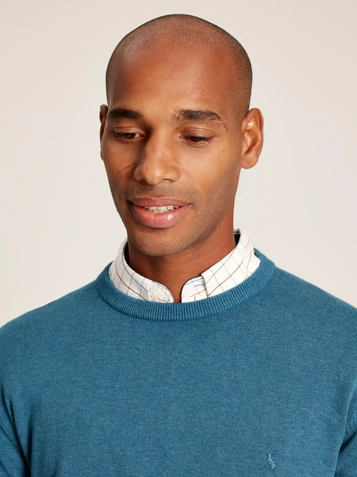 Joules Knitwear Men Blue Cotton Crew Neck Jumper