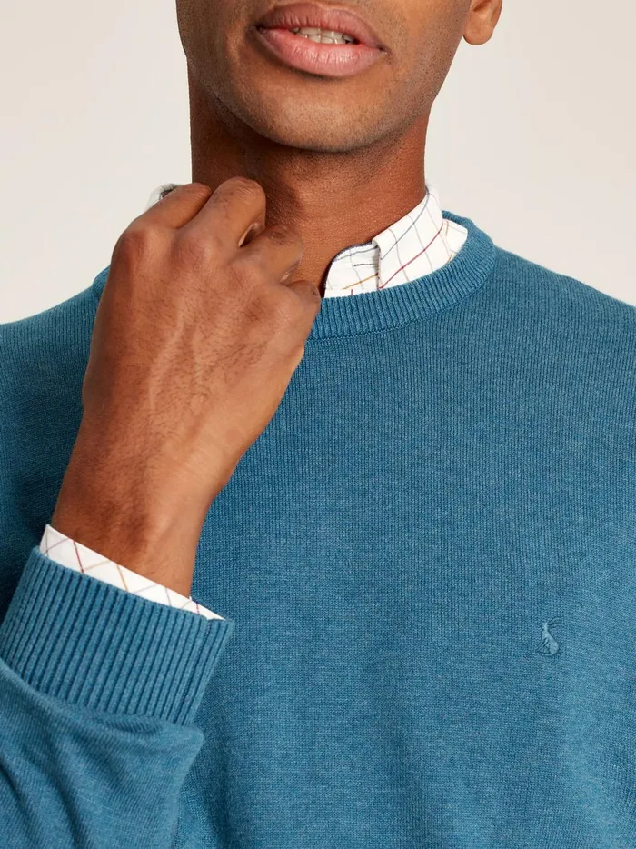 Joules Knitwear Men Blue Cotton Crew Neck Jumper