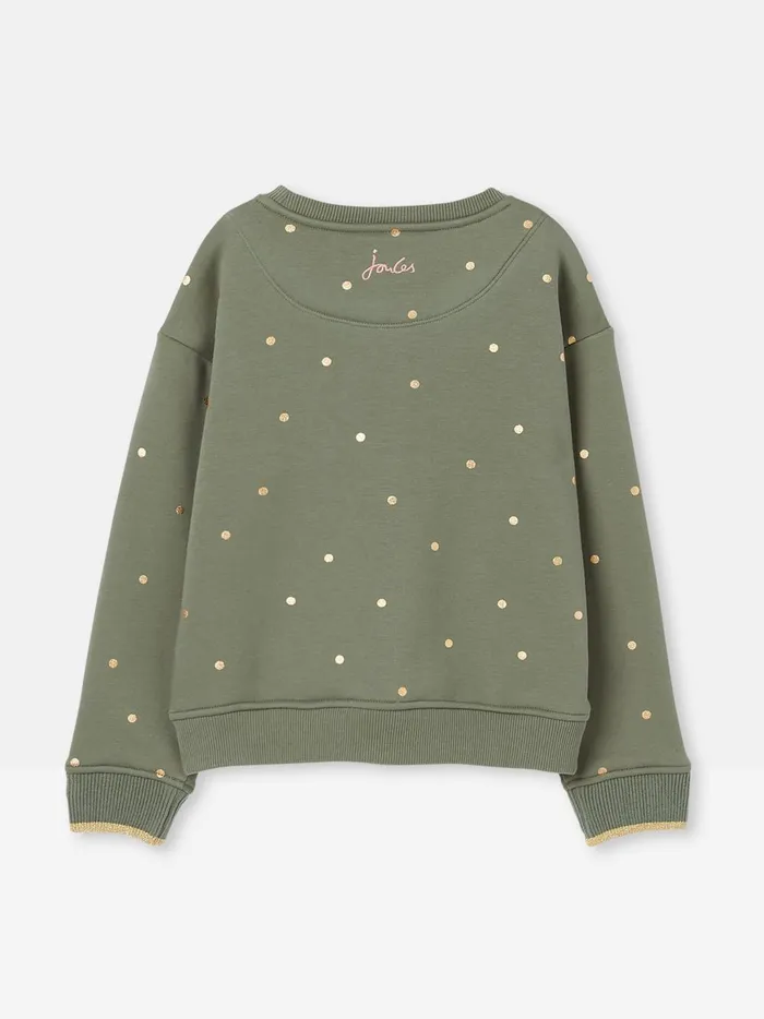 Joules Sweatshirts and Hoodies Girls Khaki Green Embroidered Artwork Crew Neck Sweatshirt