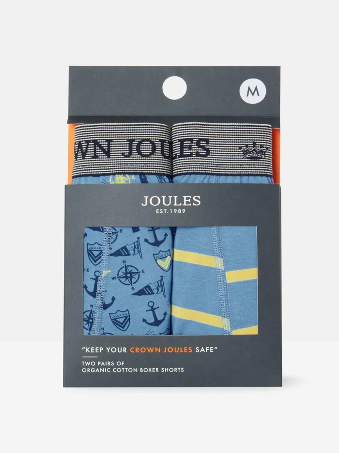 Joules Underwear Men Blue Sail Cotton Boxer Briefs 2 Pack