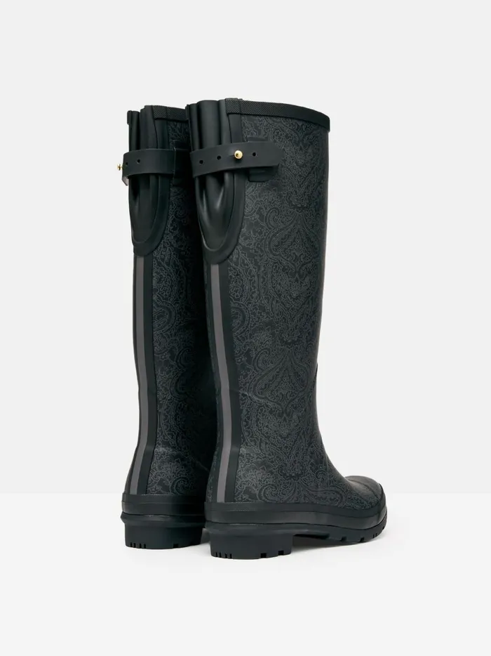 Joules Wellies Women Black Paisley Adjustable Tall Wellies