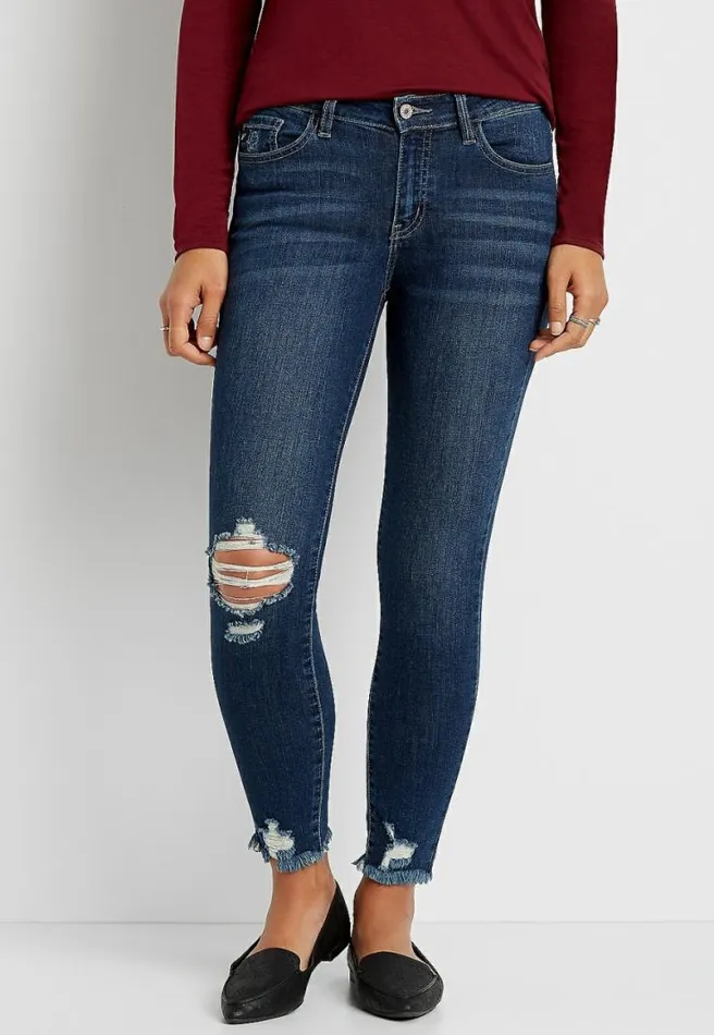 Kancan Dark Wash Destructed Skinny Jean Women Maurices Jeans