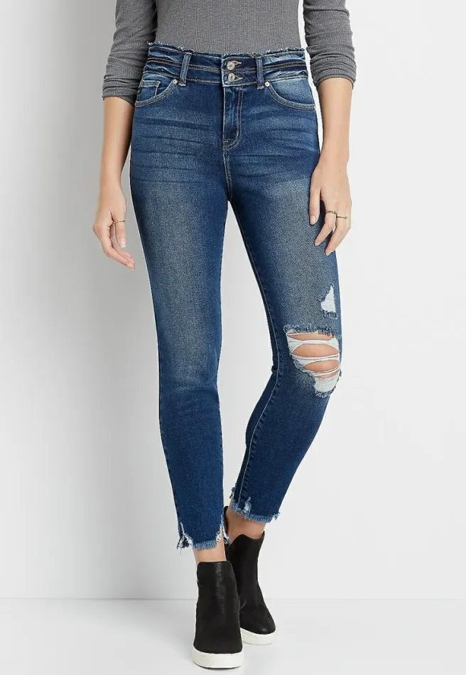 Kancan High Rise Destructed Stacked Waist Skinny Ankle Jean Women Maurices Jeans