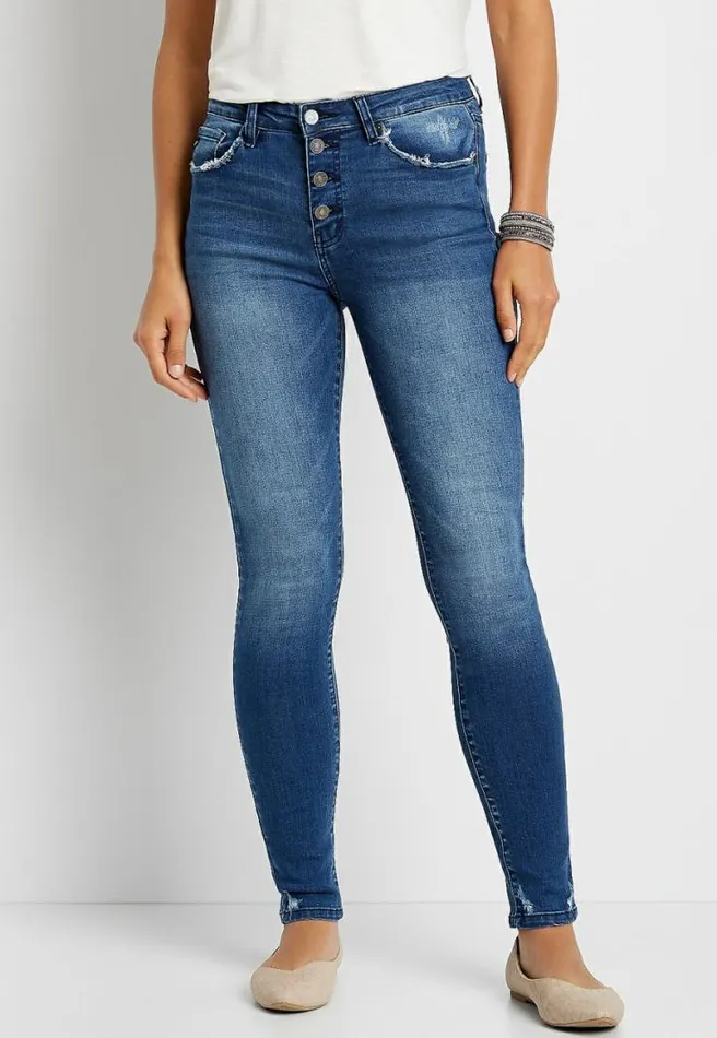 Kancan High Rise Medium Wash Button Fly Skinny Jean Women Maurices Jeans