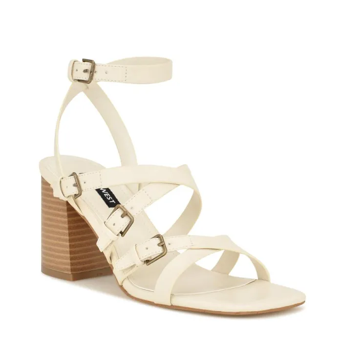 Karrly Ankle Strap Heeled Sandals Ivory Women Nine West Heels Karrly Ankle Strap Heeled Sandals Ivory Women Nine West Heels