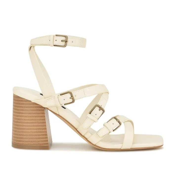 Karrly Ankle Strap Heeled Sandals Ivory Women Nine West Sandals