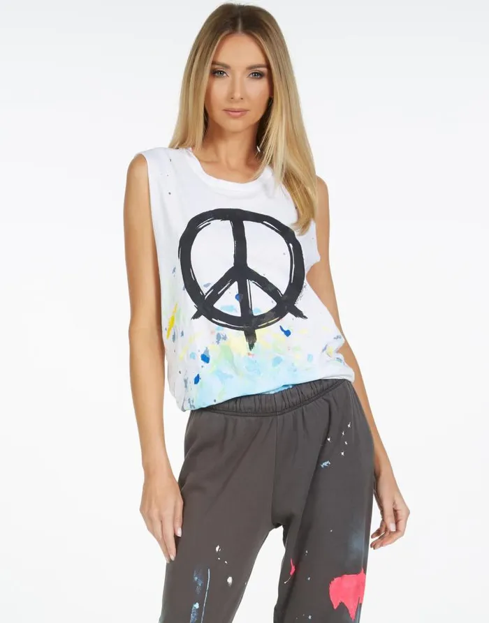 Kel Brush Peace Whitepaint Splatter Women Lauren Moshi Tanks
