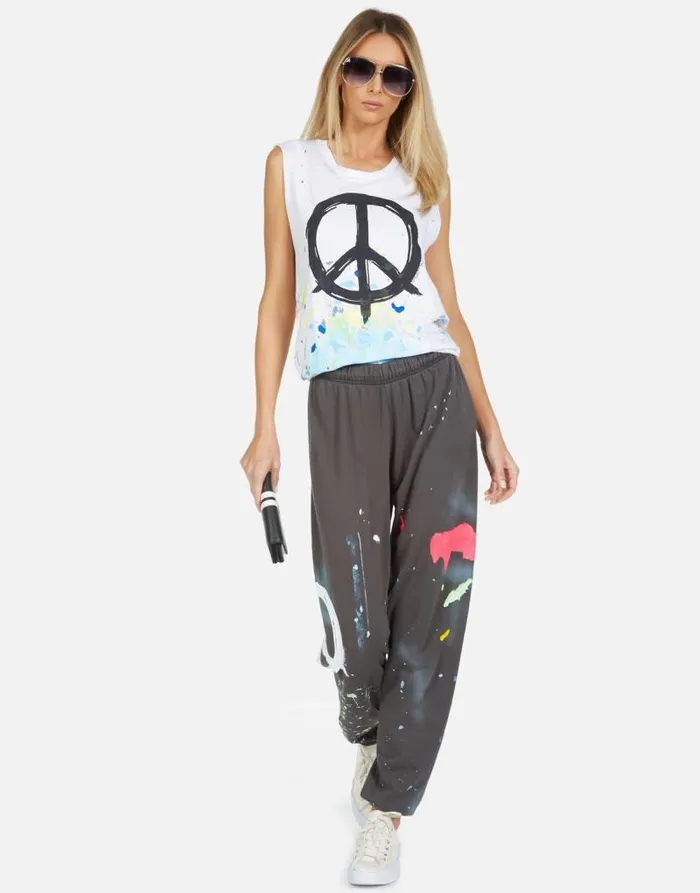 Kel Brush Peace Whitepaint Splatter Women Lauren Moshi Tanks