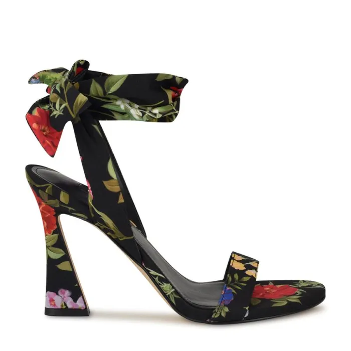 Kelsie Ankle Wrap Heeled Sandals Black Floral Women Nine West Heels