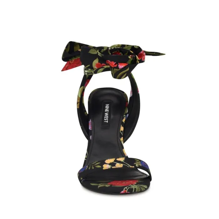 Kelsie Ankle Wrap Heeled Sandals Black Floral Women Nine West Heels Kelsie Ankle Wrap Heeled Sandals Black Floral Women Nine West Heels