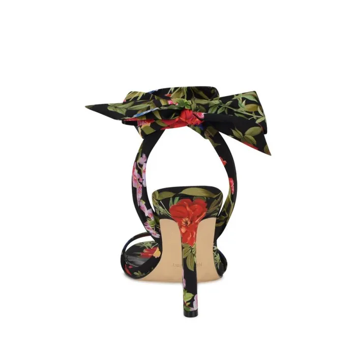 Kelsie Ankle Wrap Heeled Sandals Black Floral Women Nine West Heels Kelsie Ankle Wrap Heeled Sandals Black Floral Women Nine West Heels