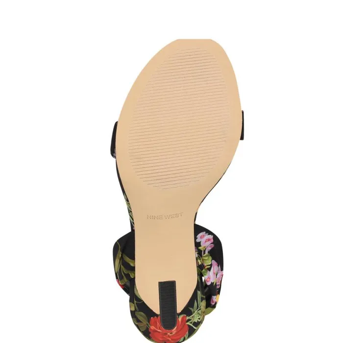 Kelsie Ankle Wrap Heeled Sandals Black Floral Women Nine West Heels Kelsie Ankle Wrap Heeled Sandals Black Floral Women Nine West Heels
