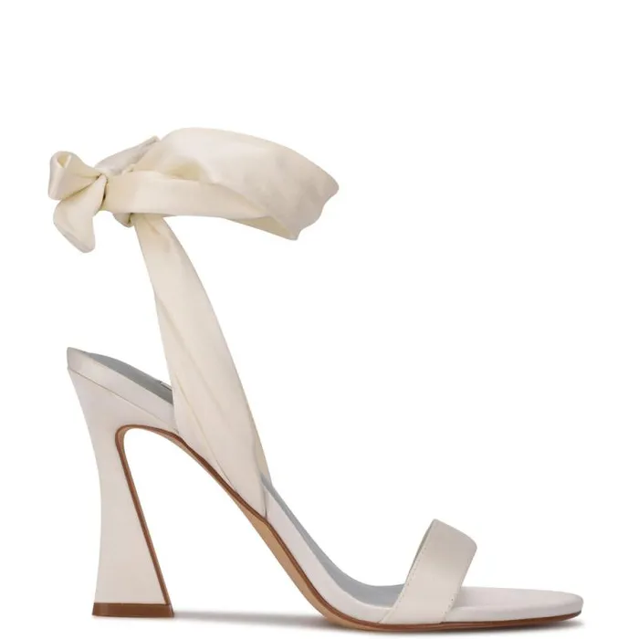 Kelsie Ankle Wrap Heeled Sandals White Satin Women Nine West Sandals