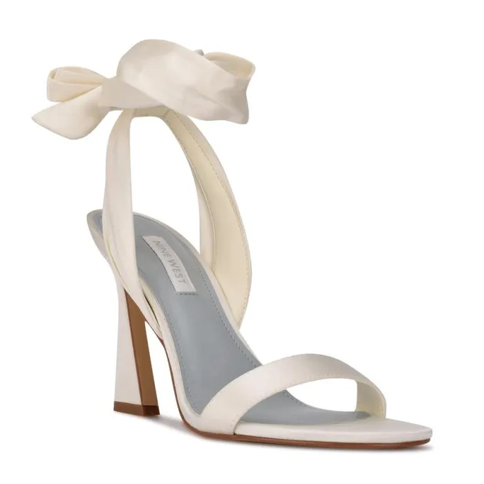 Kelsie Ankle Wrap Heeled Sandals White Satin Women Nine West Sandals Kelsie Ankle Wrap Heeled Sandals White Satin Women Nine West Sandals