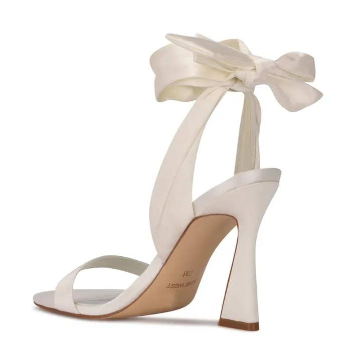 Kelsie Ankle Wrap Heeled Sandals White Satin Women Nine West Sandals Kelsie Ankle Wrap Heeled Sandals White Satin Women Nine West Sandals