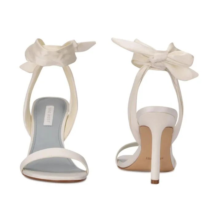Kelsie Ankle Wrap Heeled Sandals White Satin Women Nine West Sandals Kelsie Ankle Wrap Heeled Sandals White Satin Women Nine West Sandals
