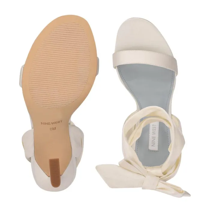 Kelsie Ankle Wrap Heeled Sandals White Satin Women Nine West Sandals Kelsie Ankle Wrap Heeled Sandals White Satin Women Nine West Sandals