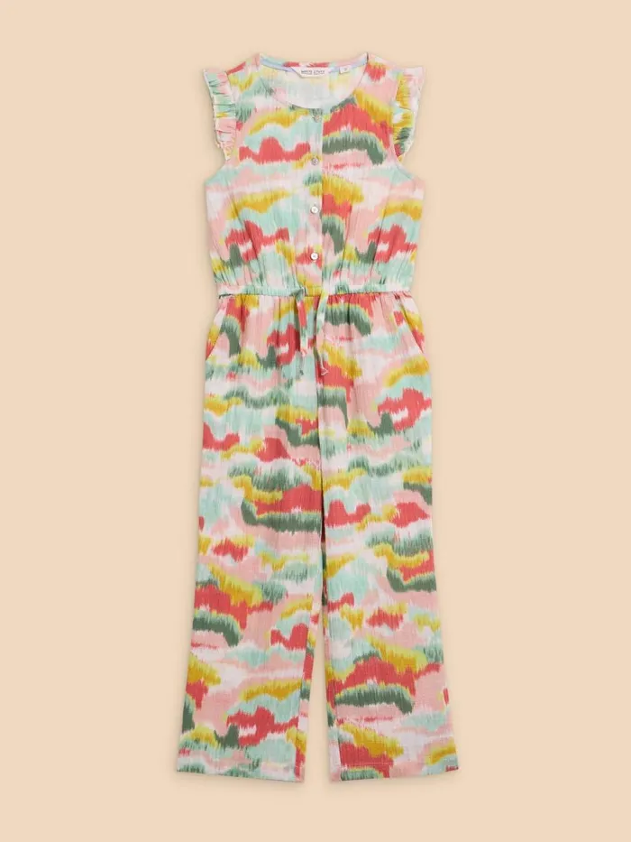 Kids PLAYSUITS White Stuff Tie Dye Printed Jumpsuit Pink Multi