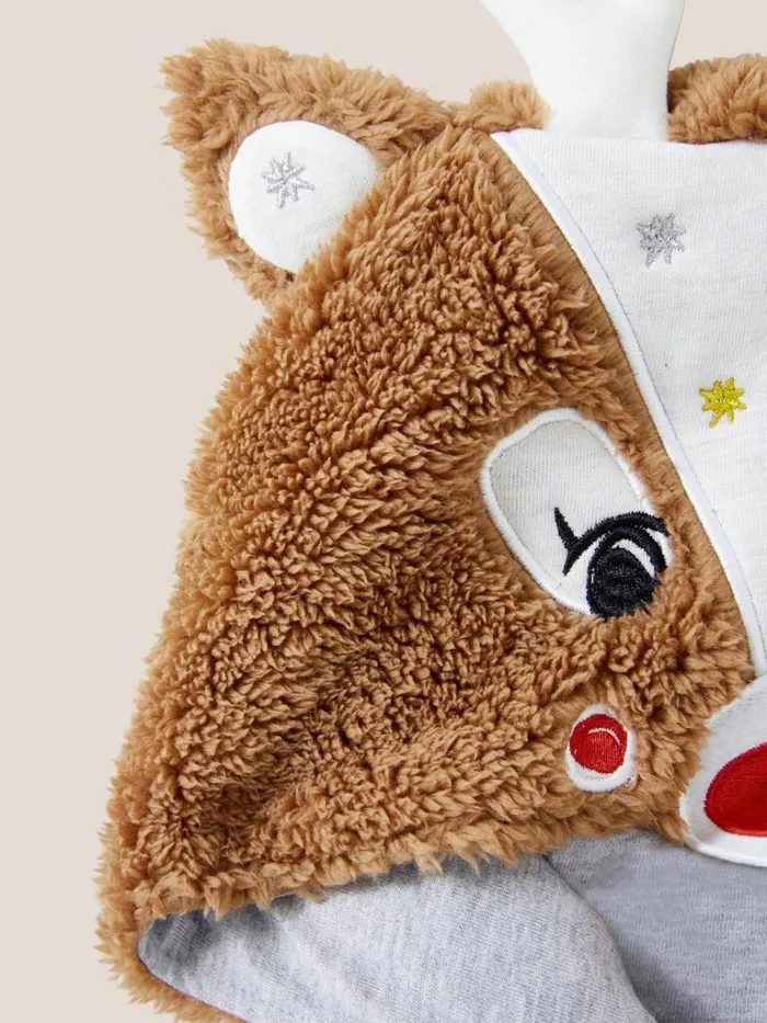 Kids PYJAMAS White Stuff Reindeer Onesie Mid Brown