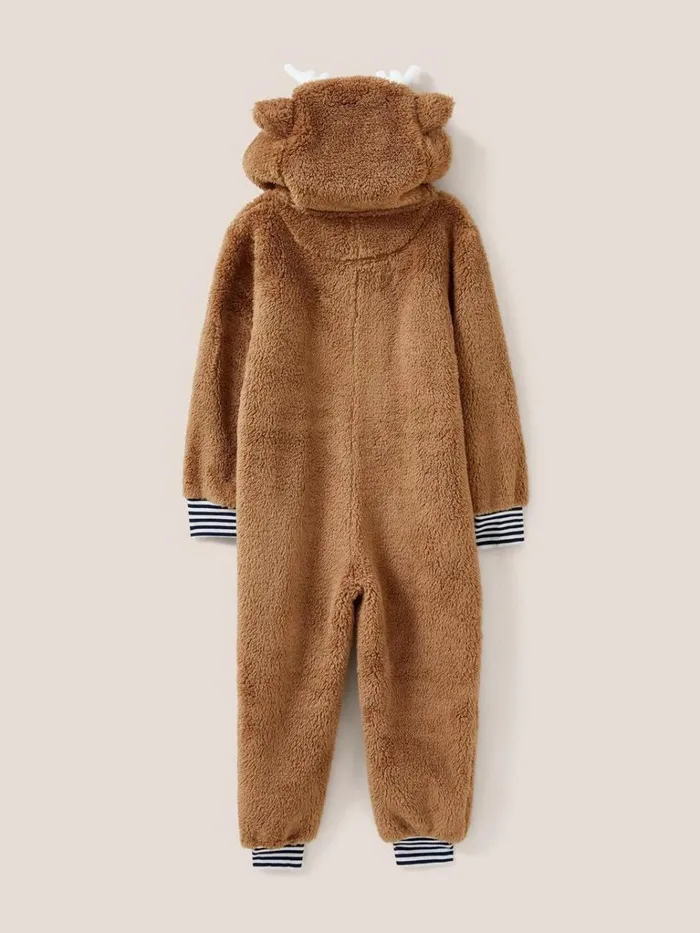 Kids PYJAMAS White Stuff Reindeer Onesie Mid Brown Kids PYJAMAS White Stuff Reindeer Onesie Mid Brown