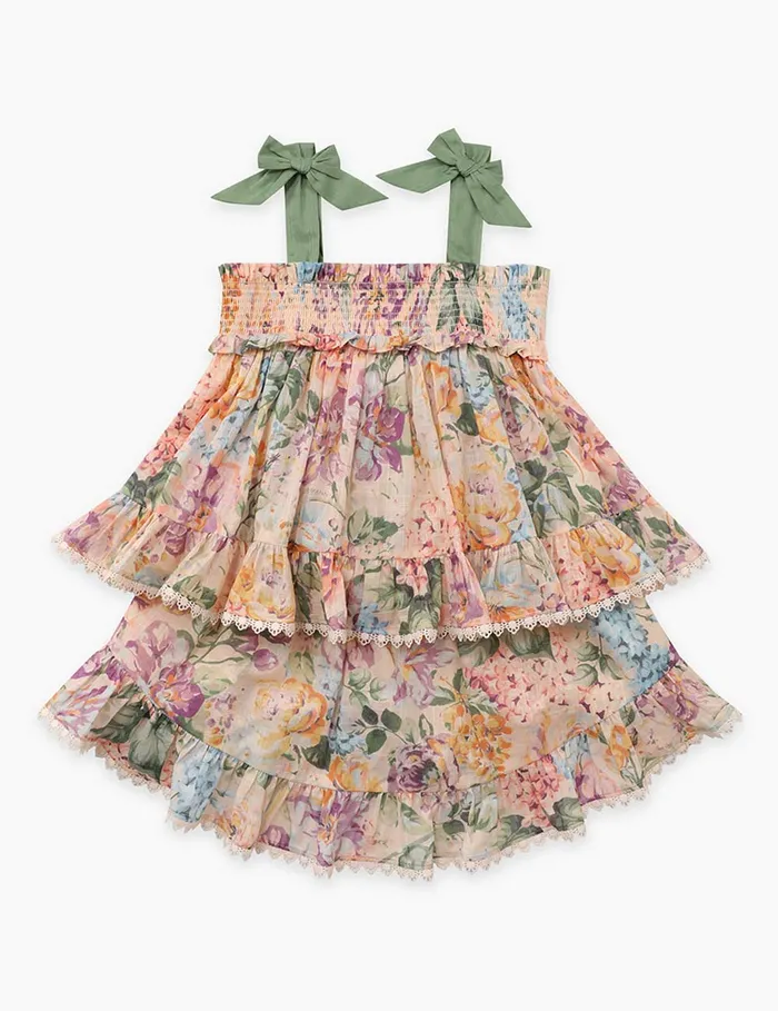 Kids Zimmermann Clothing Halliday Shirred Top Multi Watercolour Floral