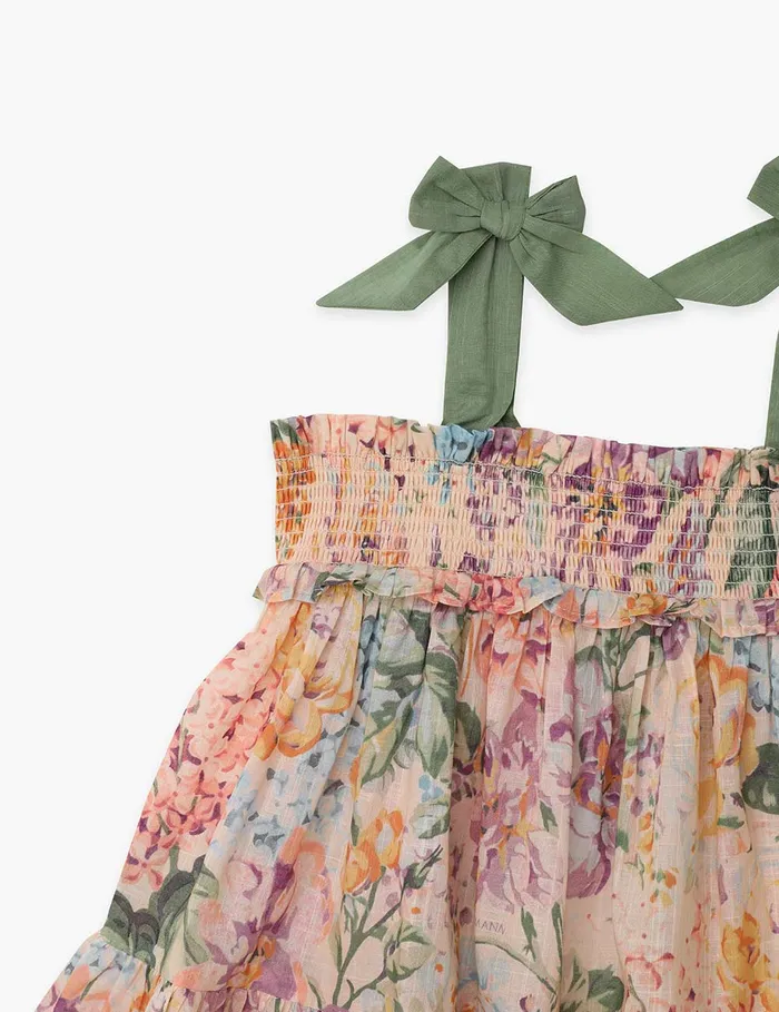 Kids Zimmermann Clothing Halliday Shirred Top Multi Watercolour Floral