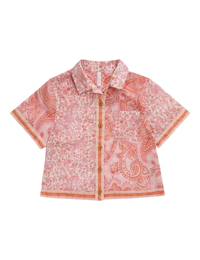 Kids Zimmermann Clothing Ottie Pocket Shirt Pink Paisley