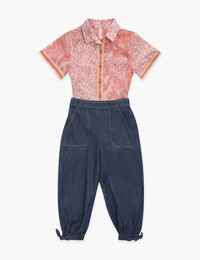 Kids Zimmermann Clothing Ottie Pocket Shirt Pink Paisley