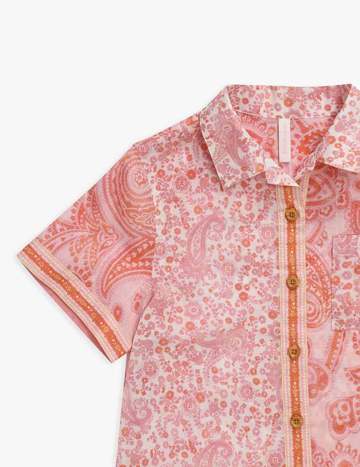Kids Zimmermann Clothing Ottie Pocket Shirt Pink Paisley