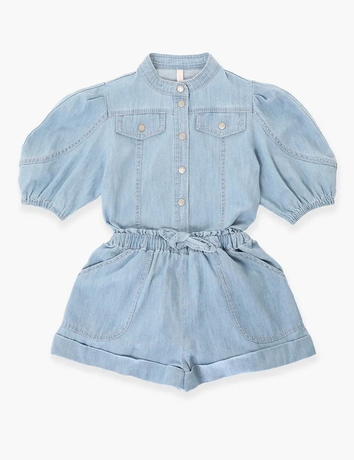 Kids Zimmermann Denim Waverly Utility Denim Short Blueberry