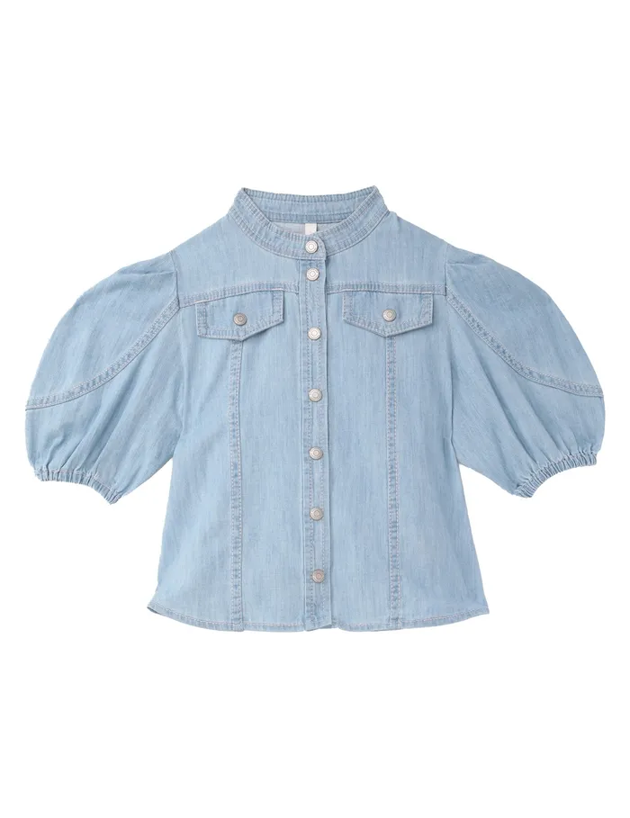 Kids Zimmermann Denim Waverly Utility Denim Top Blueberry