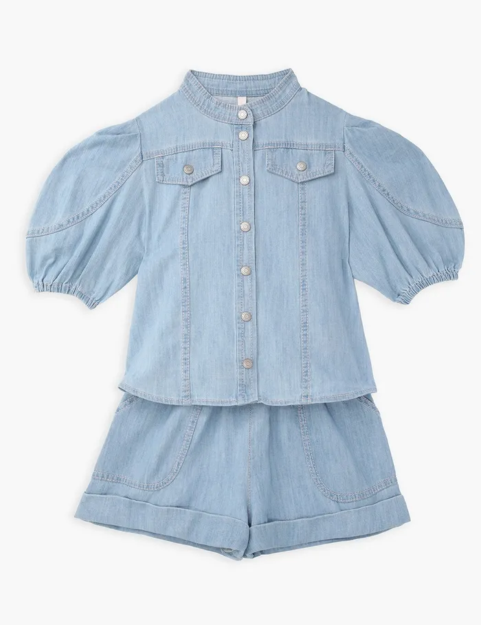 Kids Zimmermann Denim Waverly Utility Denim Top Blueberry