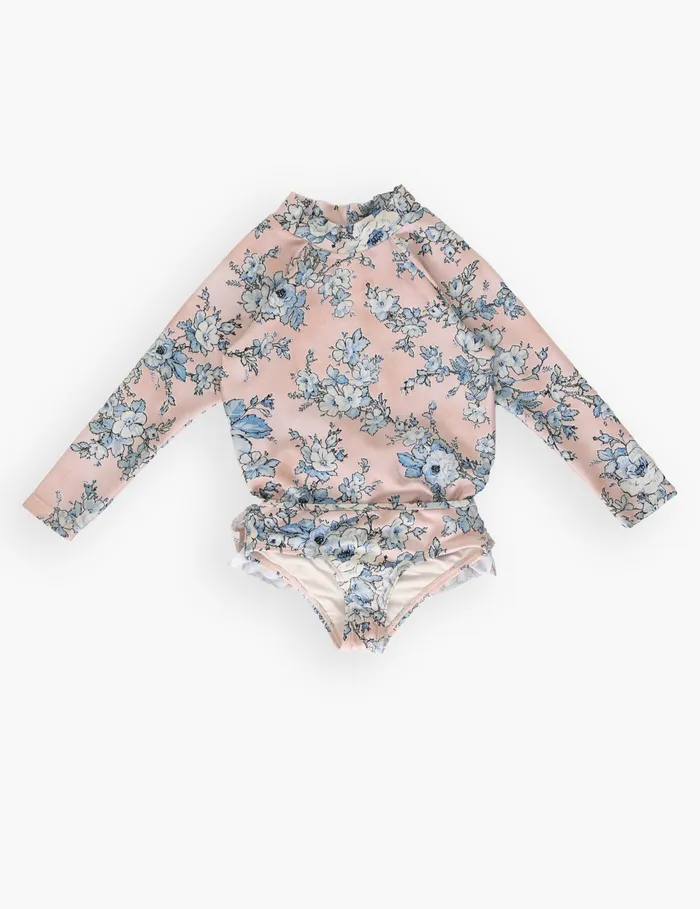Kids Zimmermann Swimwear Halliday Frill Pant Peachblue Floral